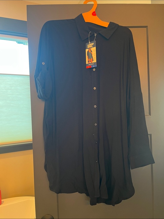 Lands' End Other - NWT Women’s Lands' End Black Long Sleeve Button-Front Tunic Swim Cover Up M/L